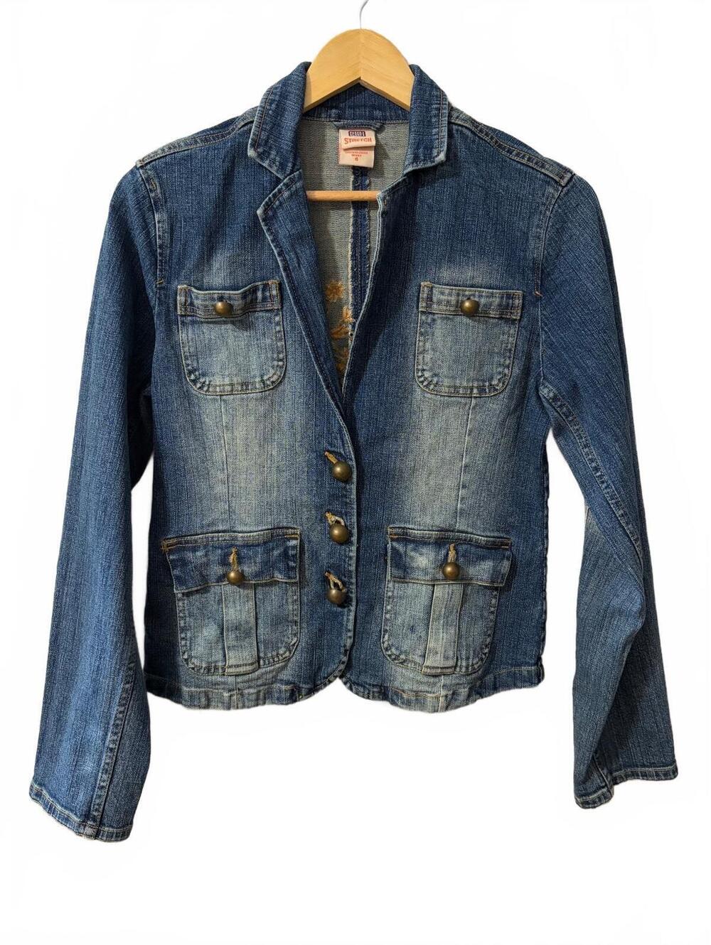 Faded Glory Missy Size 6 Women's Denim Blazer Jacket with Embroidered Back